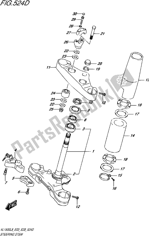All parts for the Steering Stem (vl1500btl8 E28) of the Suzuki VL 1500 BT 2018