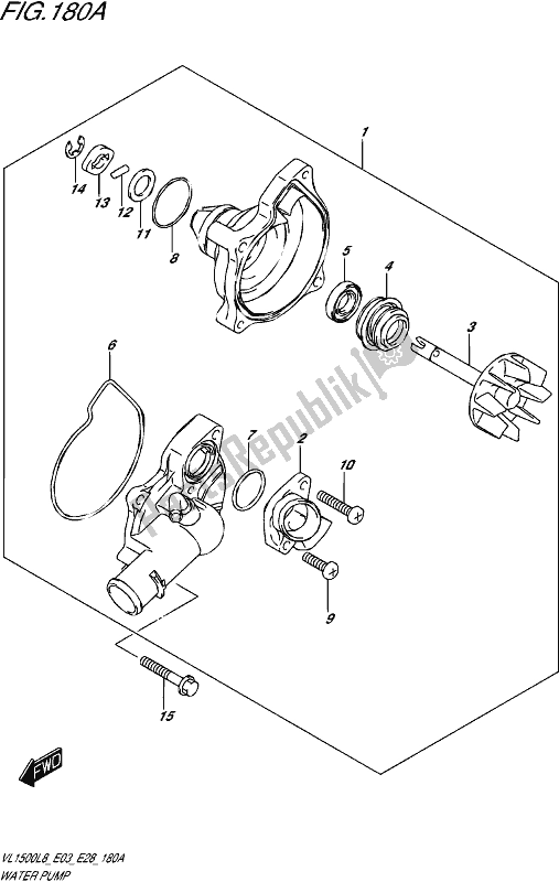 All parts for the Water Pump of the Suzuki VL 1500 BT 2018