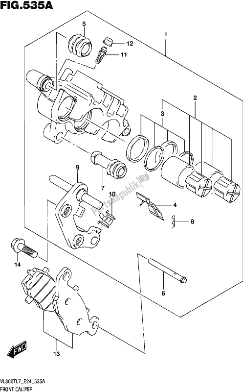 All parts for the Front Caliper of the Suzuki VL 800T 2017