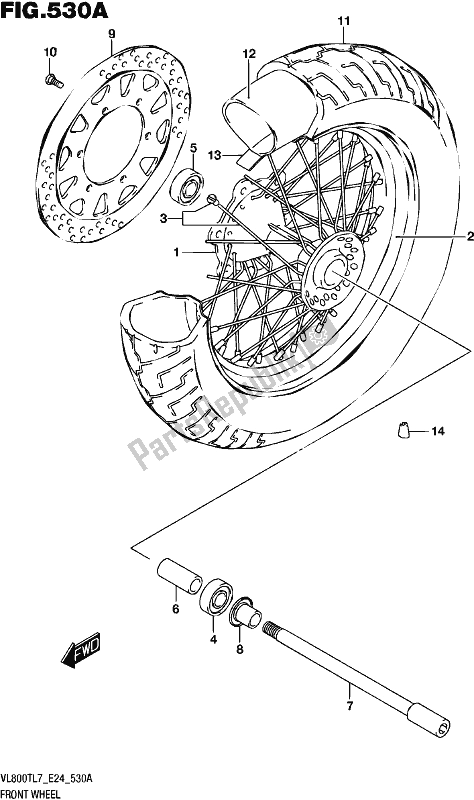 All parts for the Front Wheel of the Suzuki VL 800T 2017