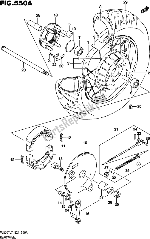 All parts for the Rear Wheel of the Suzuki VL 800T 2017