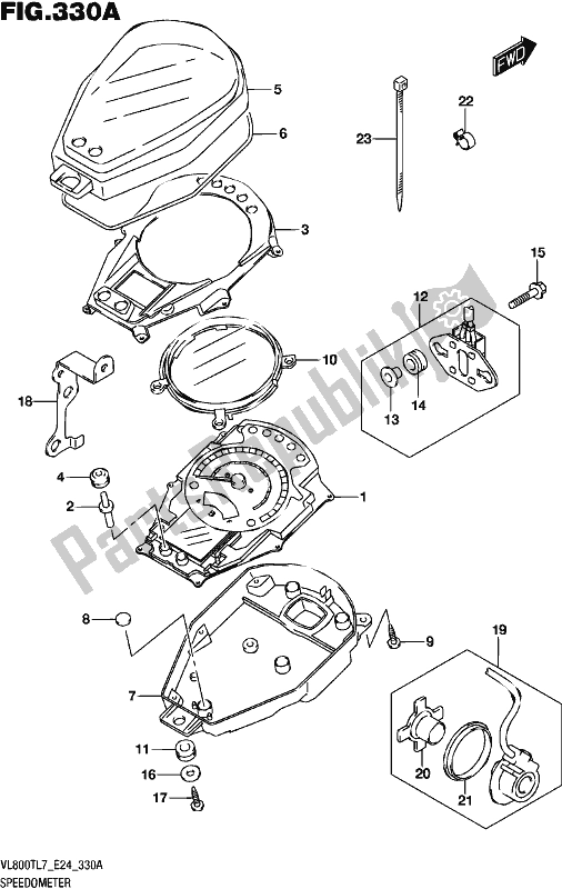 All parts for the Speedometer of the Suzuki VL 800T 2017