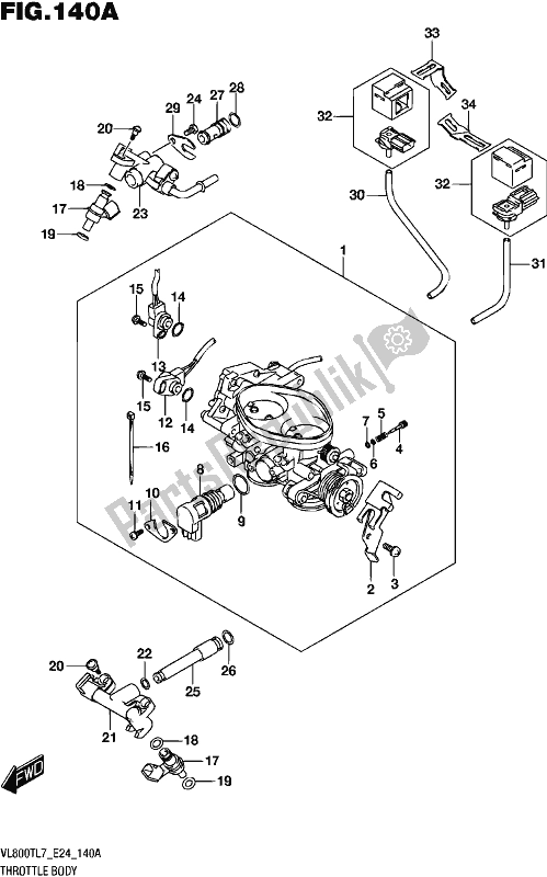 All parts for the Throttle Body of the Suzuki VL 800T 2017