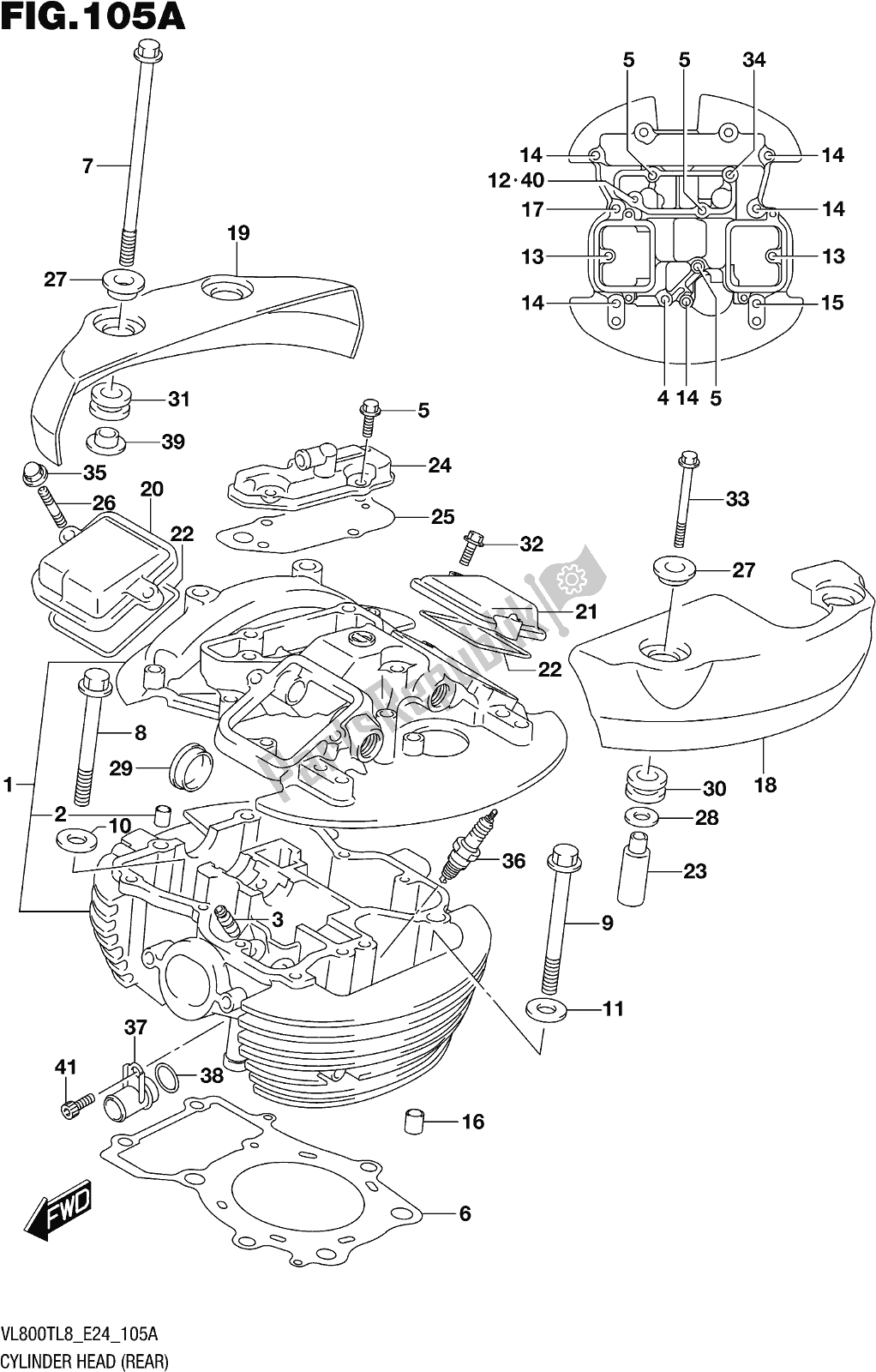 Alle onderdelen voor de Fig. 105a Cylinder Head (rear) van de Suzuki VL 800T 2018