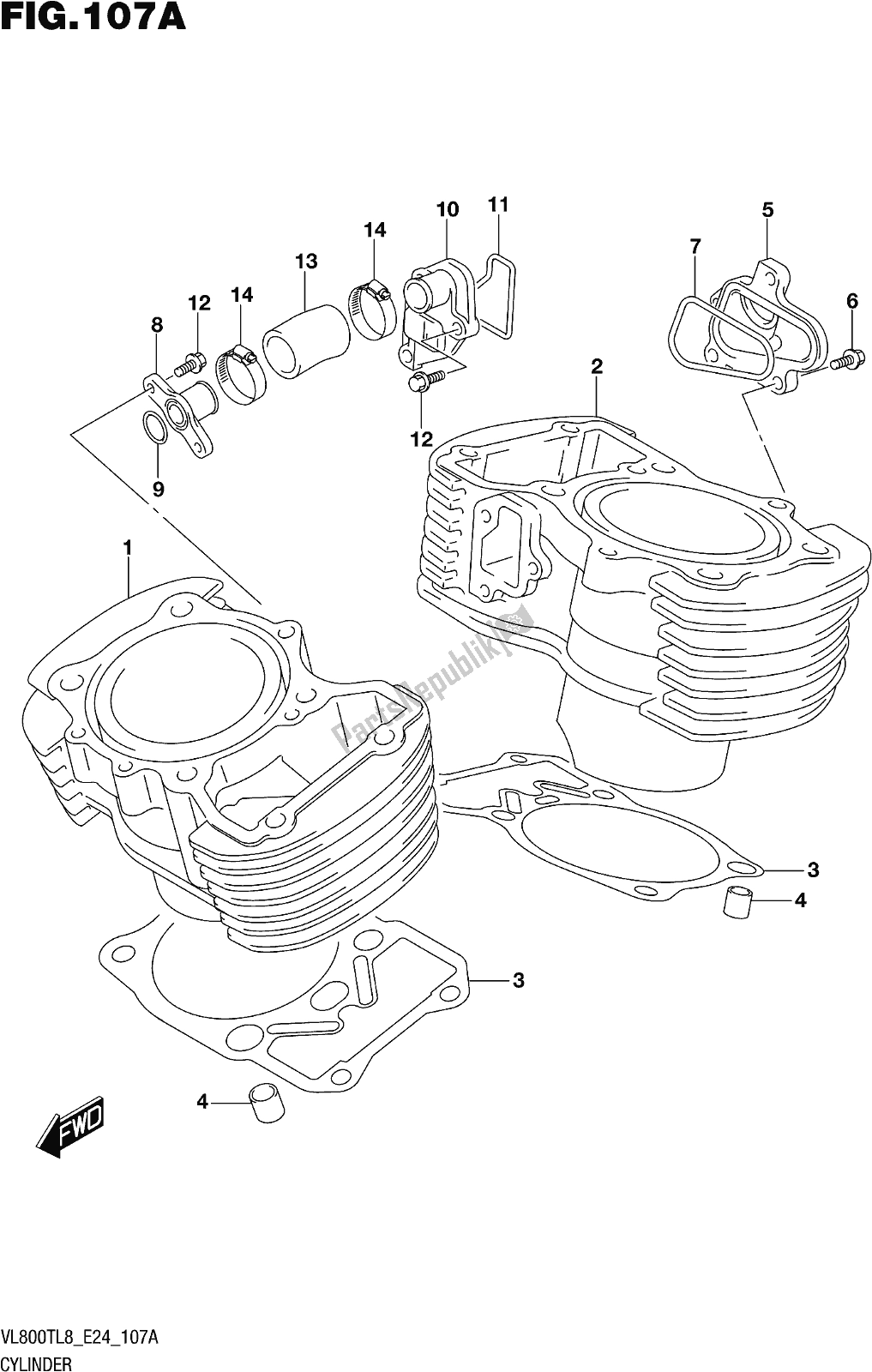 Alle onderdelen voor de Fig. 107a Cylinder van de Suzuki VL 800T 2018