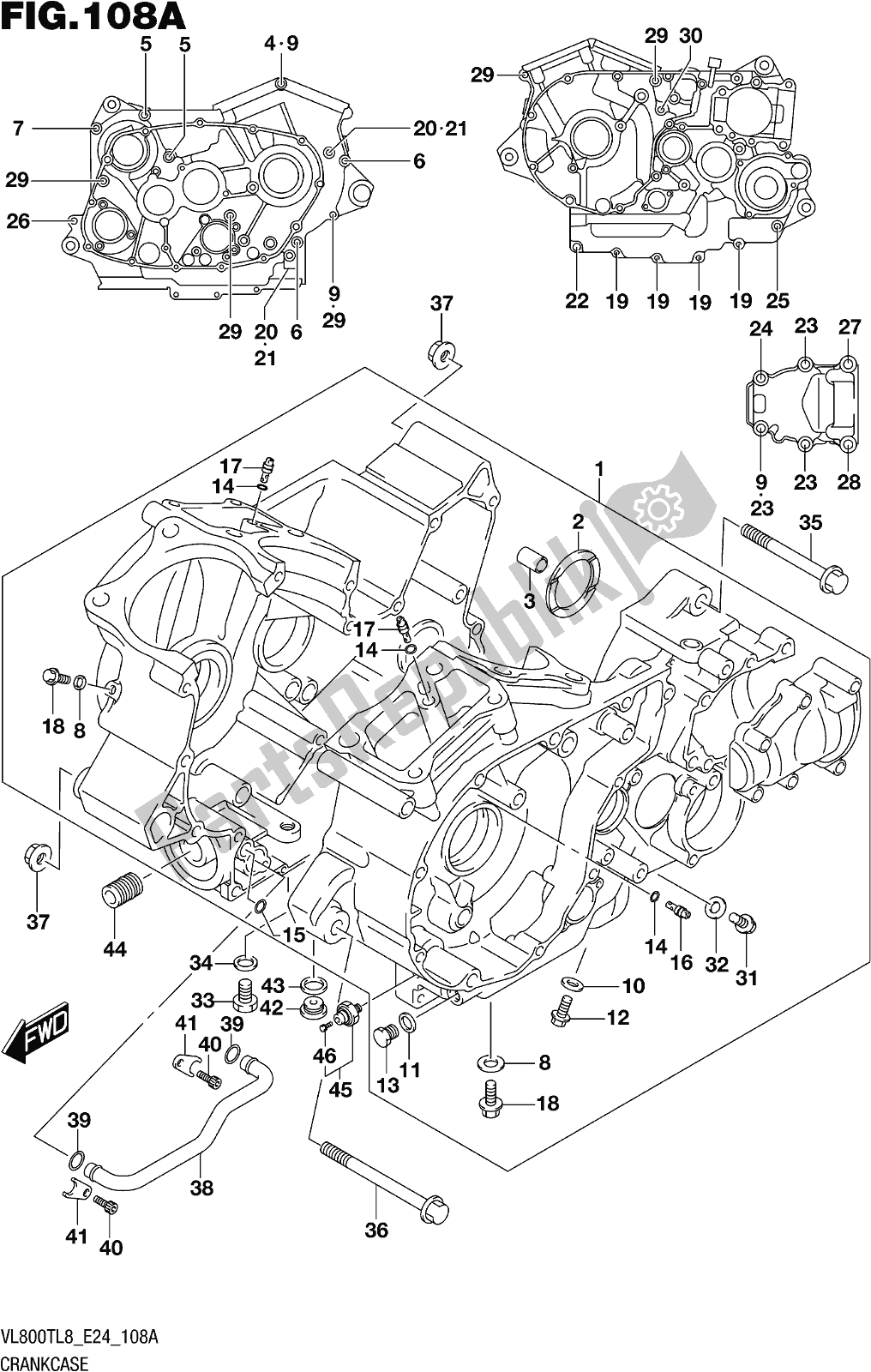All parts for the Fig. 108a Crankcase of the Suzuki VL 800T 2018