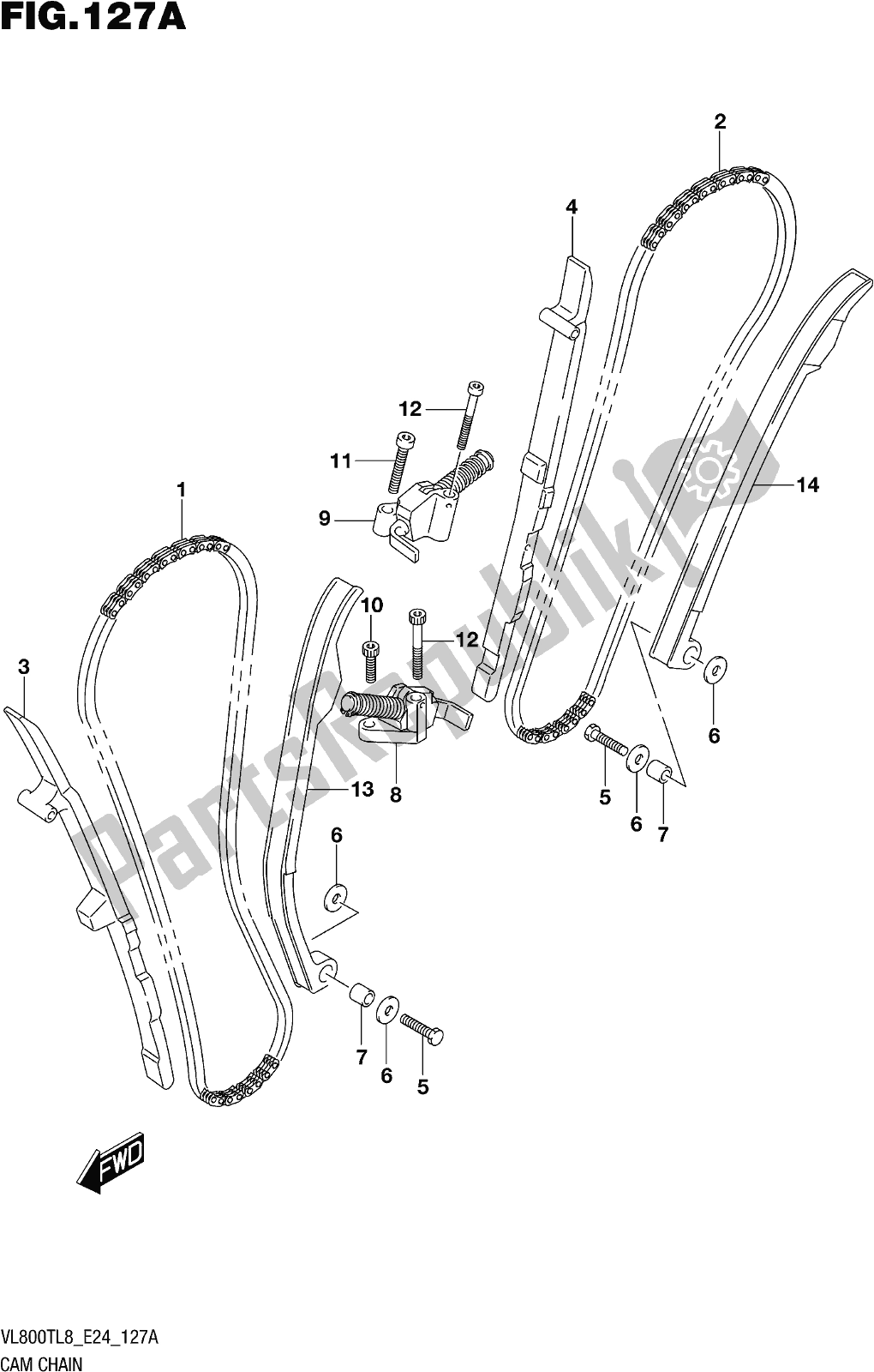 Alle onderdelen voor de Fig. 127a Cam Chain van de Suzuki VL 800T 2018