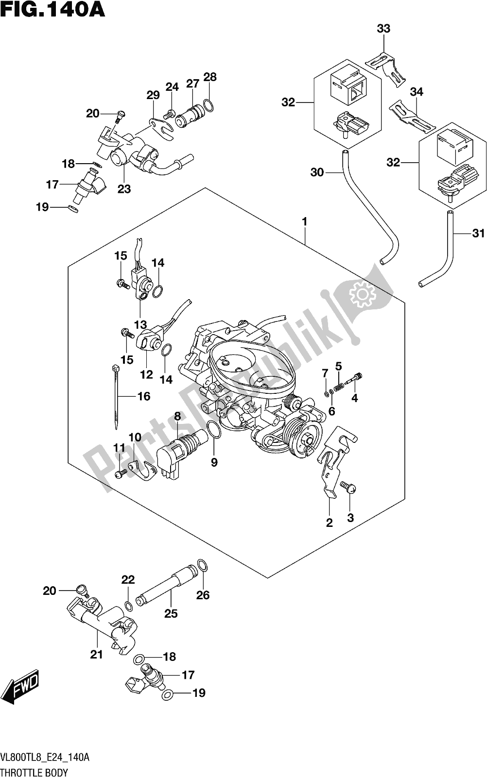 Tutte le parti per il Fig. 140a Throttle Body del Suzuki VL 800T 2018