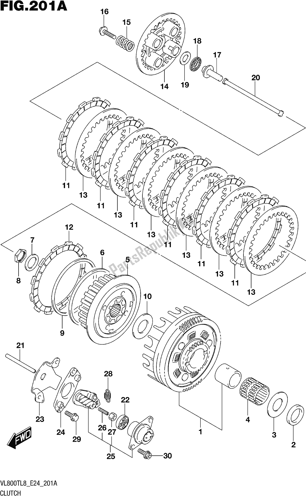 All parts for the Fig. 201a Clutch of the Suzuki VL 800T 2018