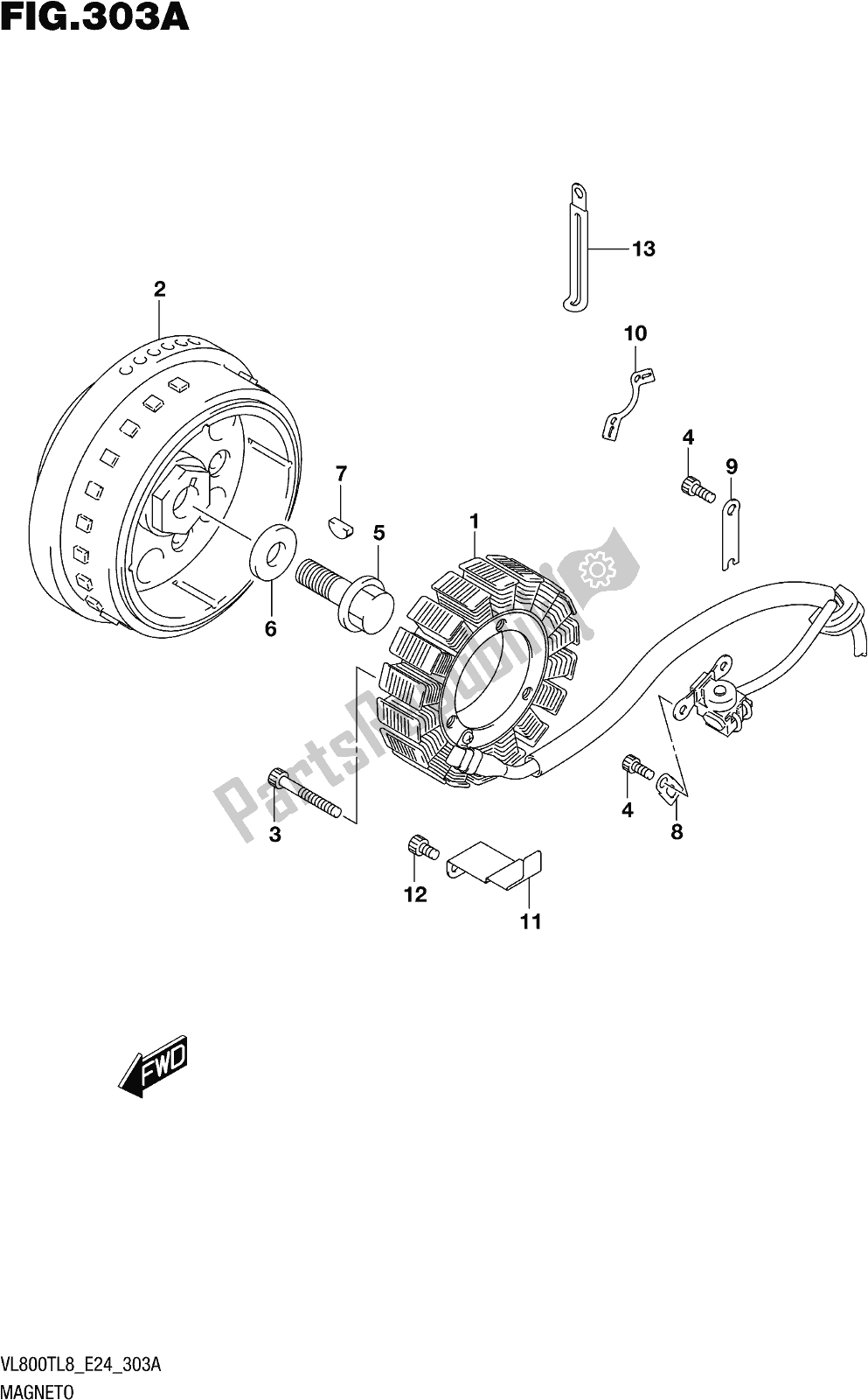 All parts for the Fig. 303a Magneto of the Suzuki VL 800T 2018