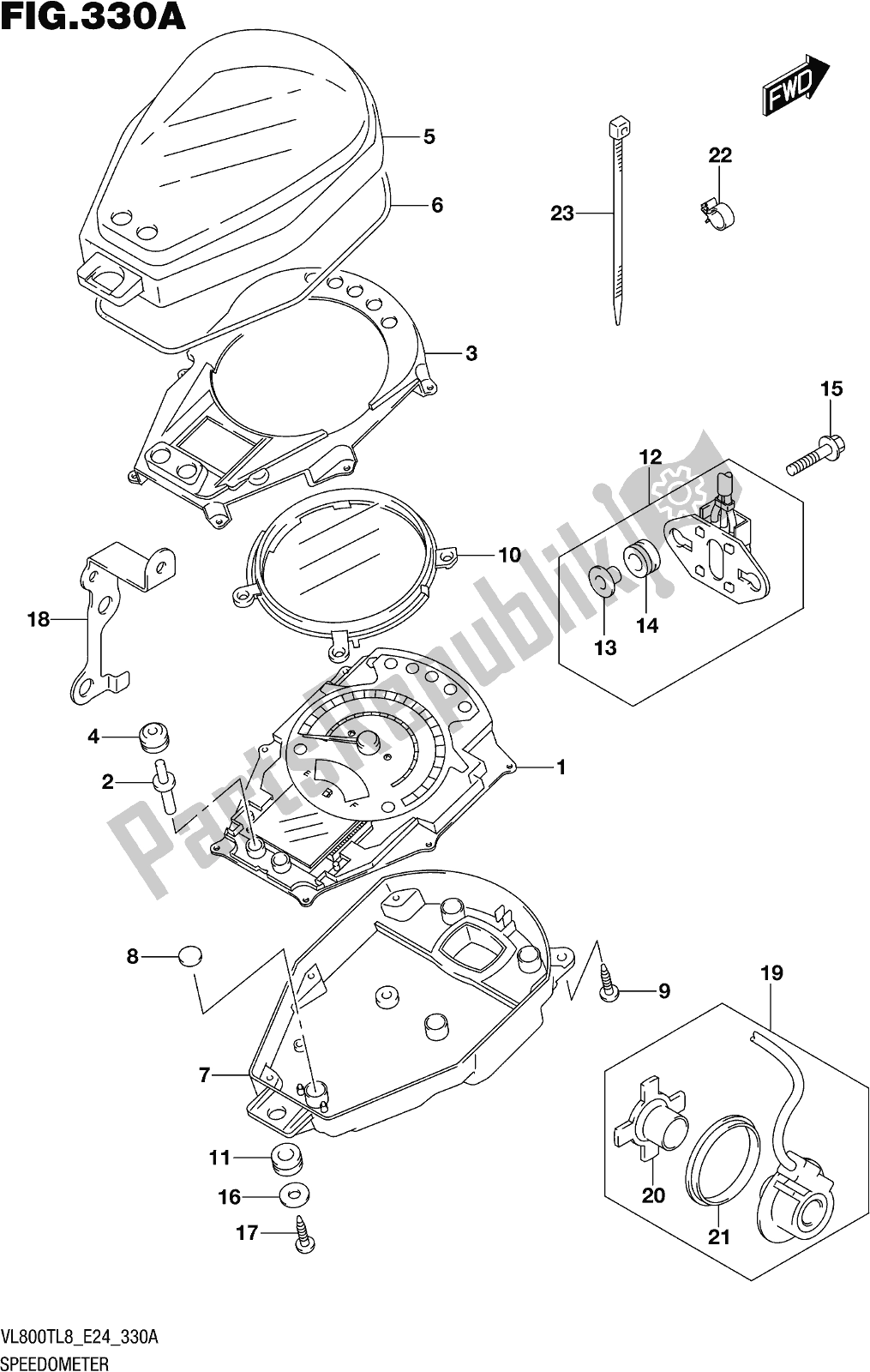 All parts for the Fig. 330a Speedometer of the Suzuki VL 800T 2018