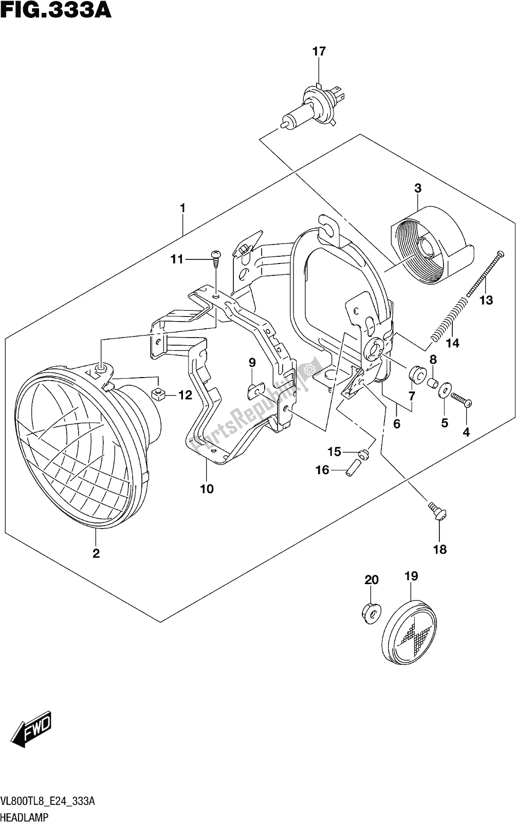 Alle onderdelen voor de Fig. 333a Headlamp van de Suzuki VL 800T 2018