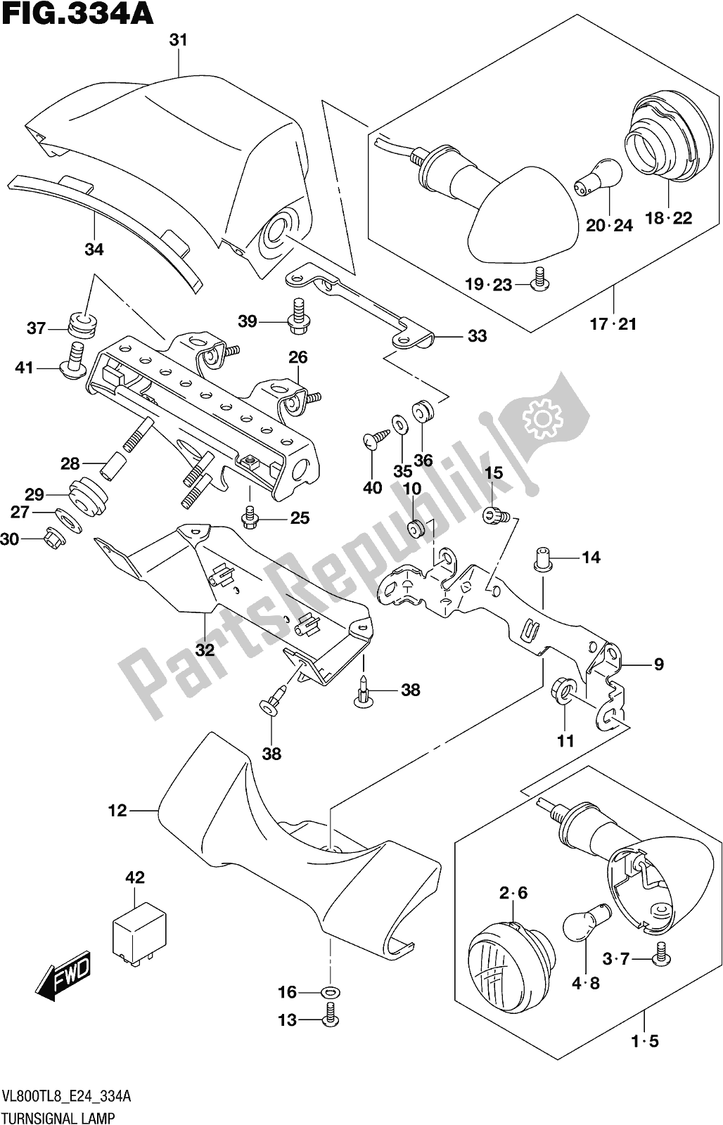 All parts for the Fig. 334a Turnsignal Lamp of the Suzuki VL 800T 2018