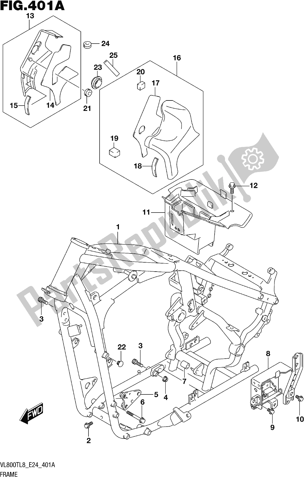 All parts for the Fig. 401a Frame of the Suzuki VL 800T 2018