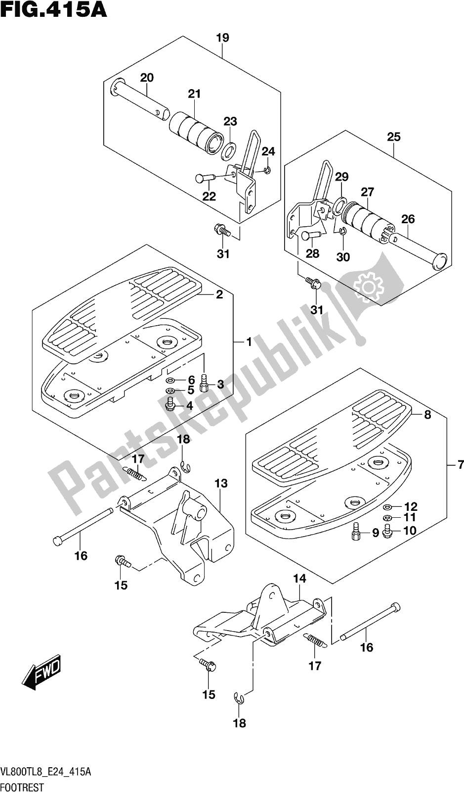 All parts for the Fig. 415a Footrest of the Suzuki VL 800T 2018