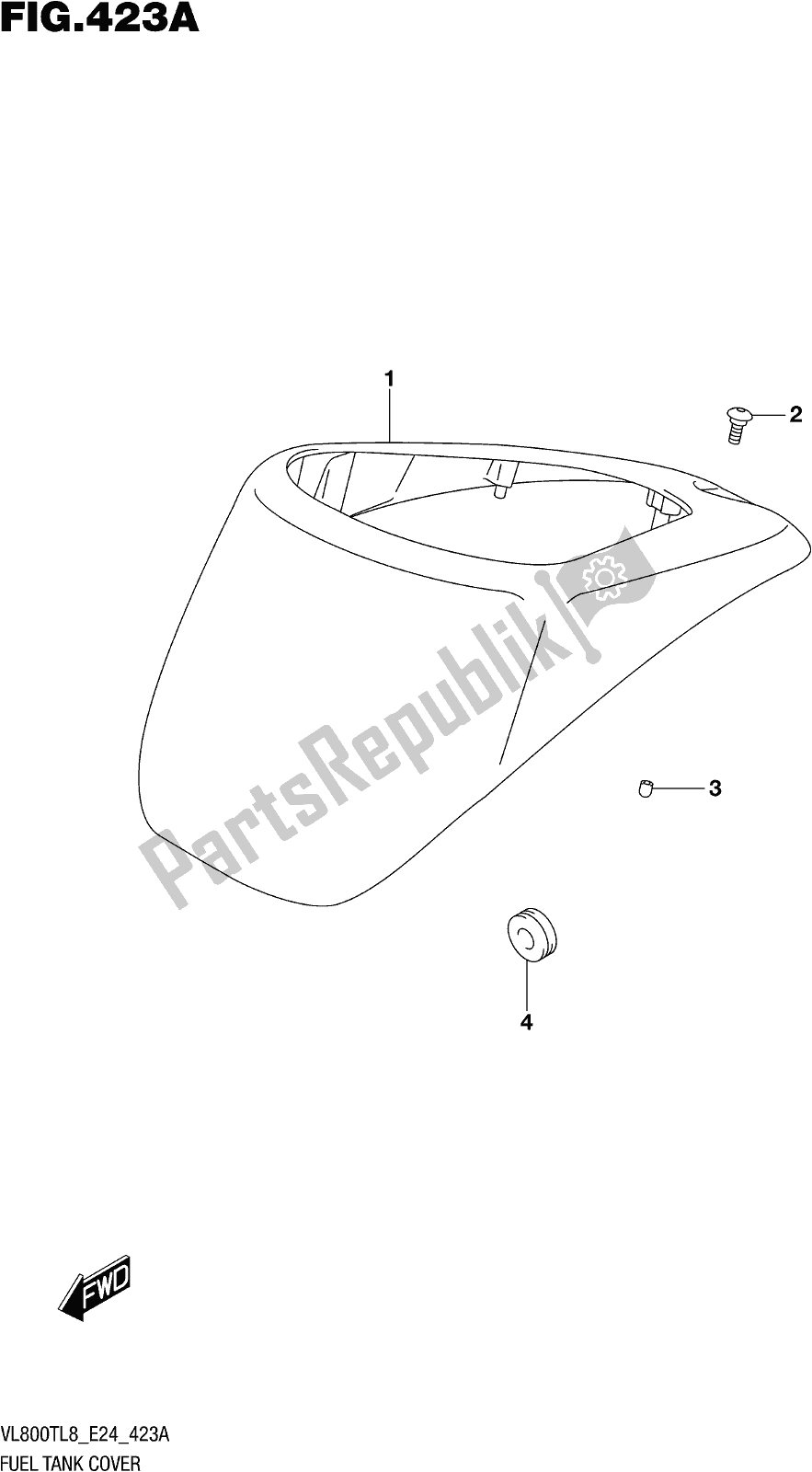 All parts for the Fig. 423a Fuel Tank Cover of the Suzuki VL 800T 2018