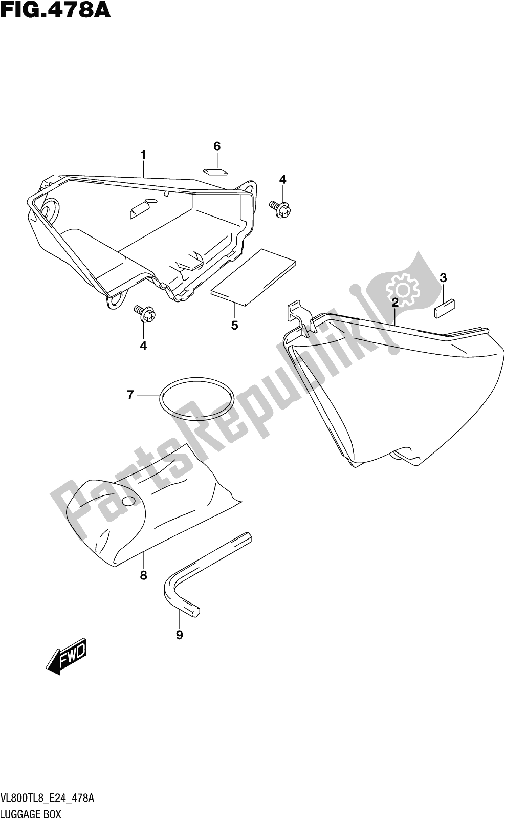 All parts for the Fig. 478a Luggage Box of the Suzuki VL 800T 2018