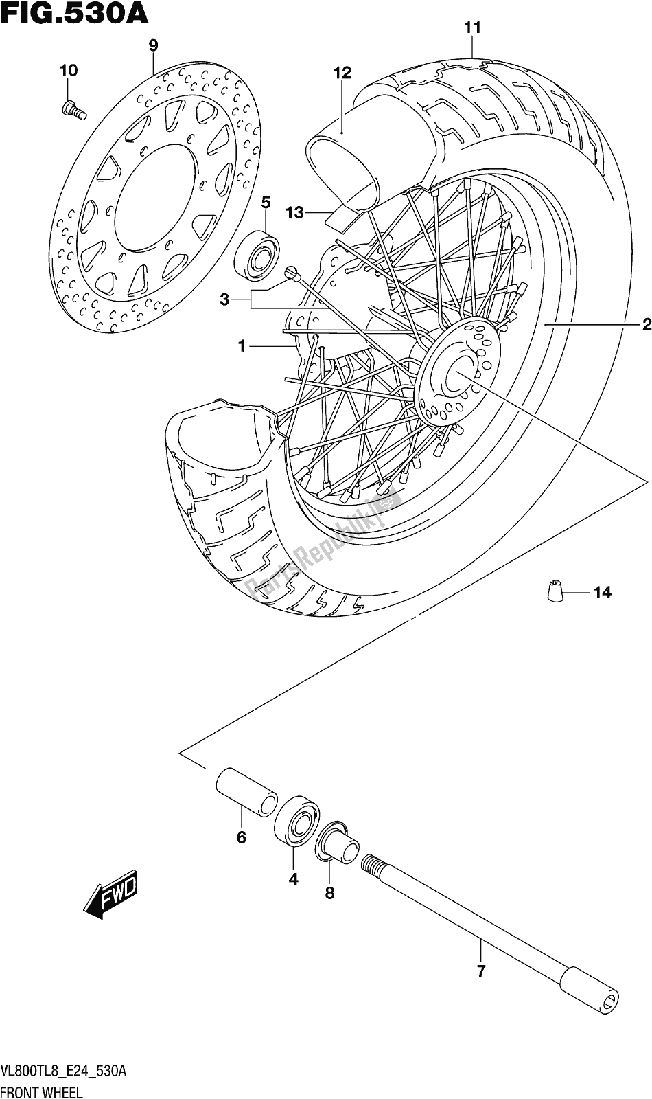 All parts for the Fig. 530a Front Wheel of the Suzuki VL 800T 2018