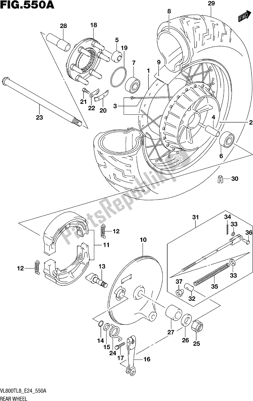 Todas as partes de Fig. 550a Rear Wheel do Suzuki VL 800T 2018