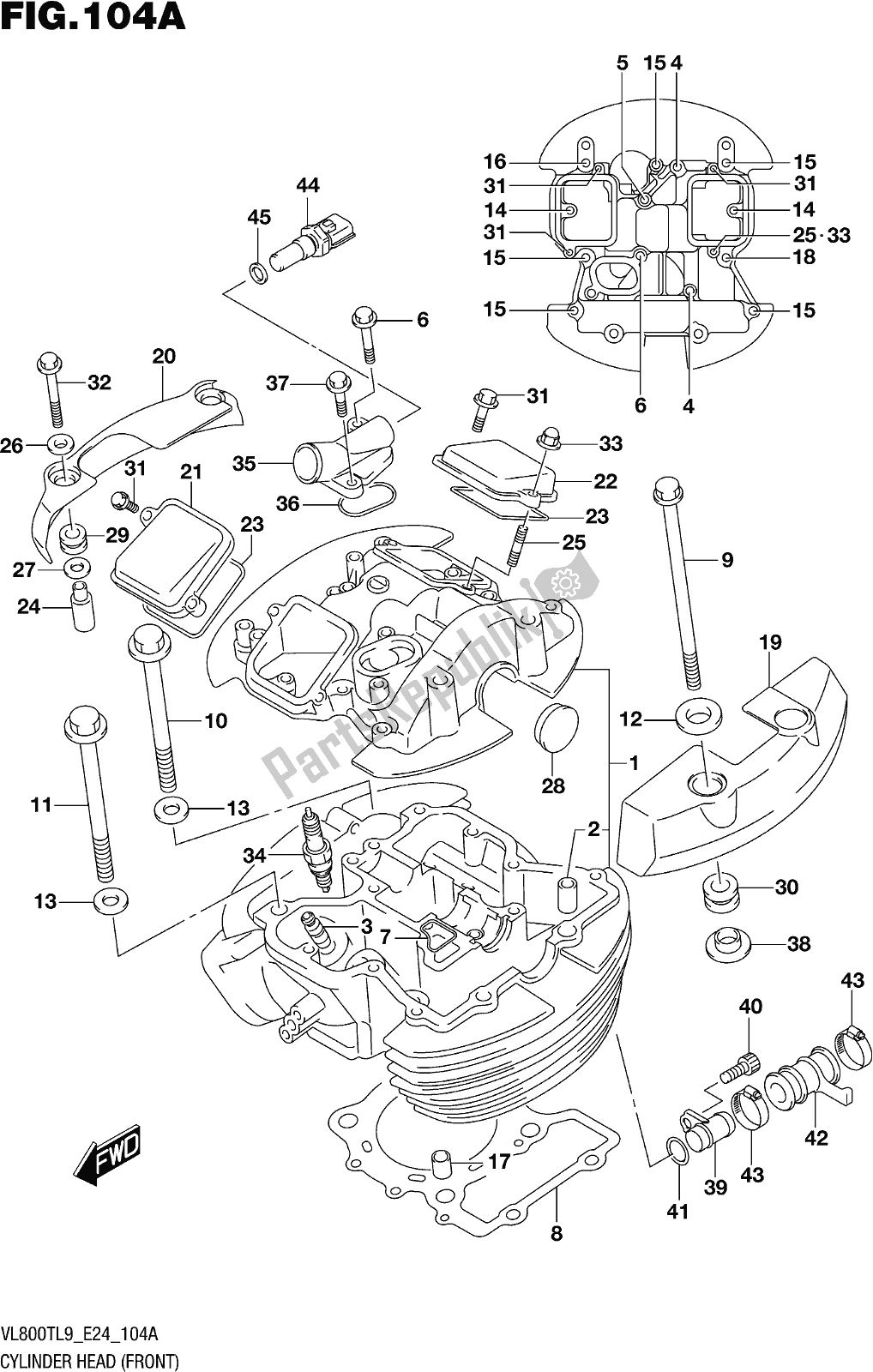 Alle onderdelen voor de Fig. 104a Cylinder Head (front) van de Suzuki VL 800T 2019