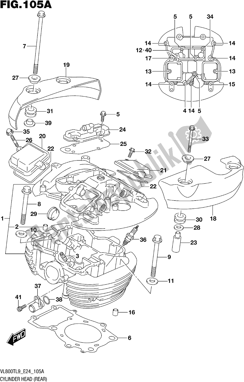 Alle onderdelen voor de Fig. 105a Cylinder Head (rear) van de Suzuki VL 800T 2019