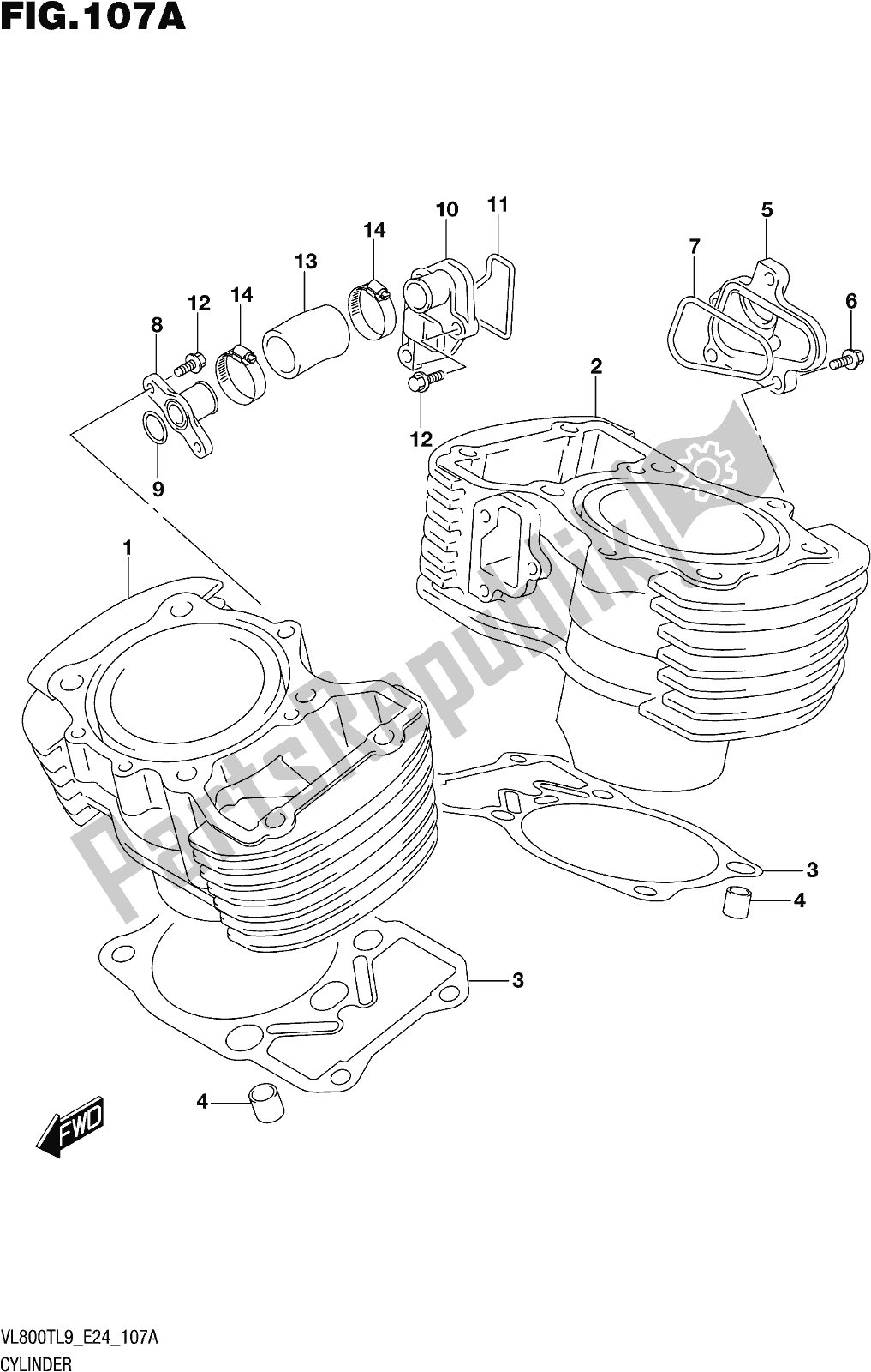 All parts for the Fig. 107a Cylinder of the Suzuki VL 800T 2019