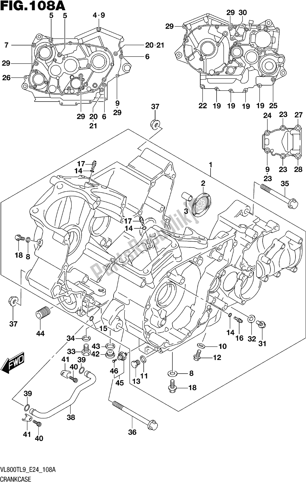 Todas as partes de Fig. 108a Crankcase do Suzuki VL 800T 2019