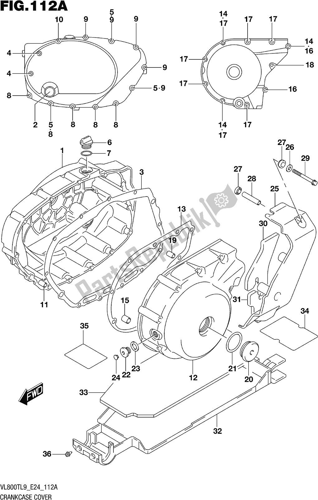 All parts for the Fig. 112a Crankcase Cover of the Suzuki VL 800T 2019