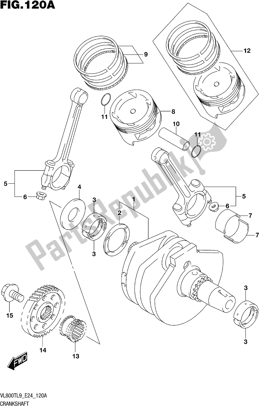 All parts for the Fig. 120a Crankshaft of the Suzuki VL 800T 2019