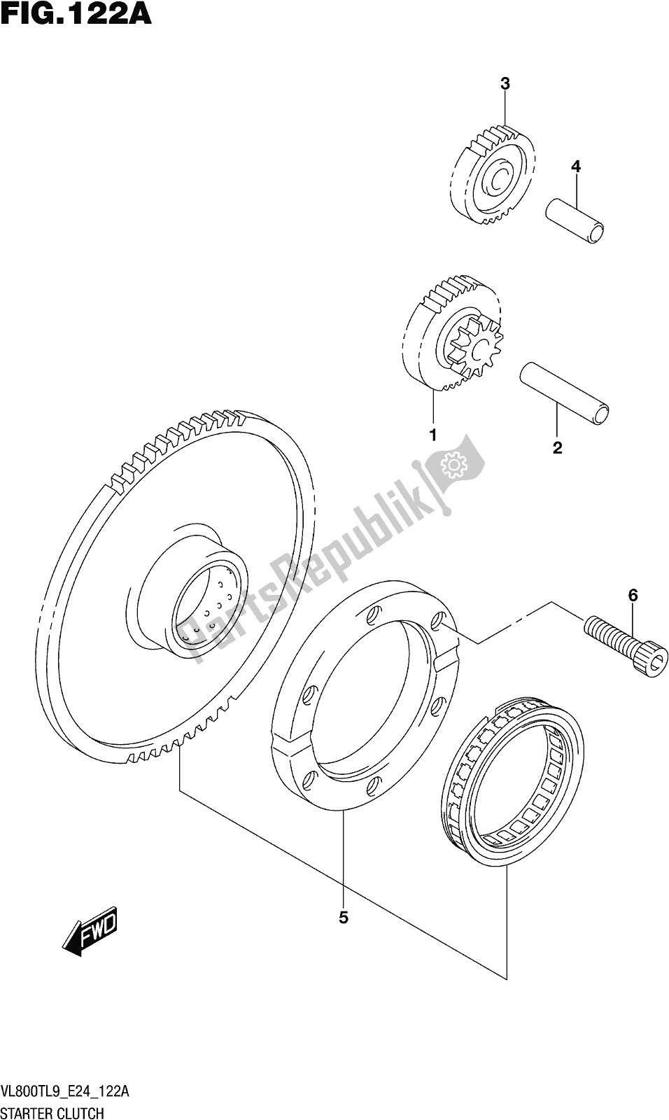 All parts for the Fig. 122a Starter Clutch of the Suzuki VL 800T 2019