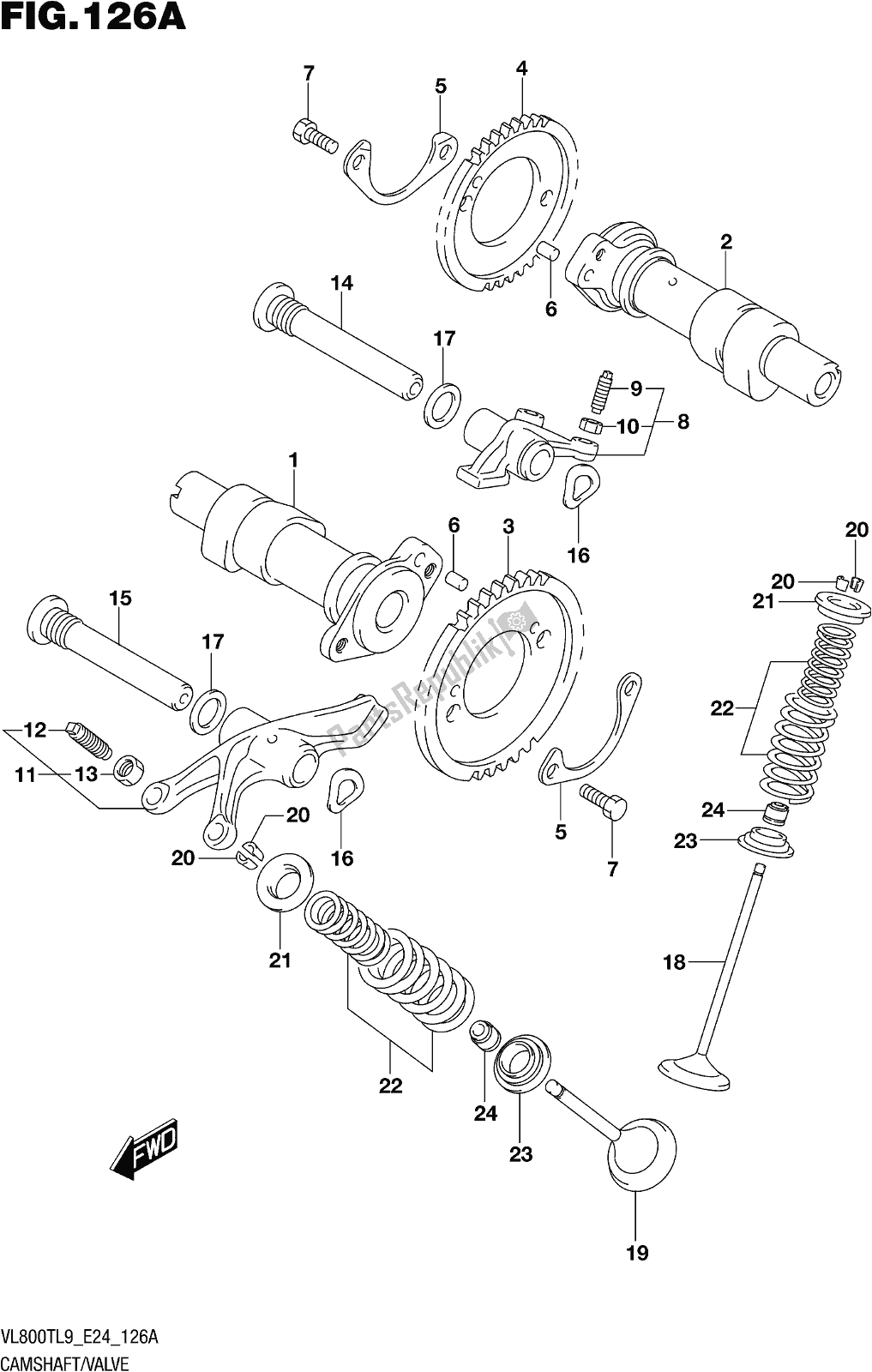 Alle onderdelen voor de Fig. 126a Camshaft/valve van de Suzuki VL 800T 2019