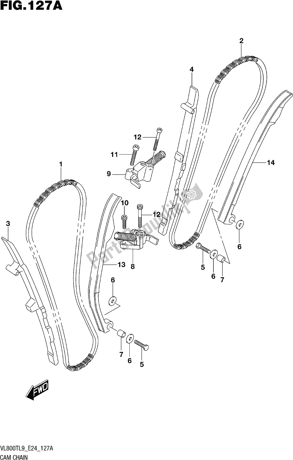 Alle onderdelen voor de Fig. 127a Cam Chain van de Suzuki VL 800T 2019