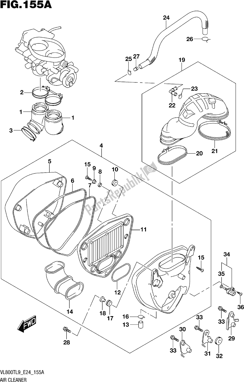 All parts for the Fig. 155a Air Cleaner of the Suzuki VL 800T 2019