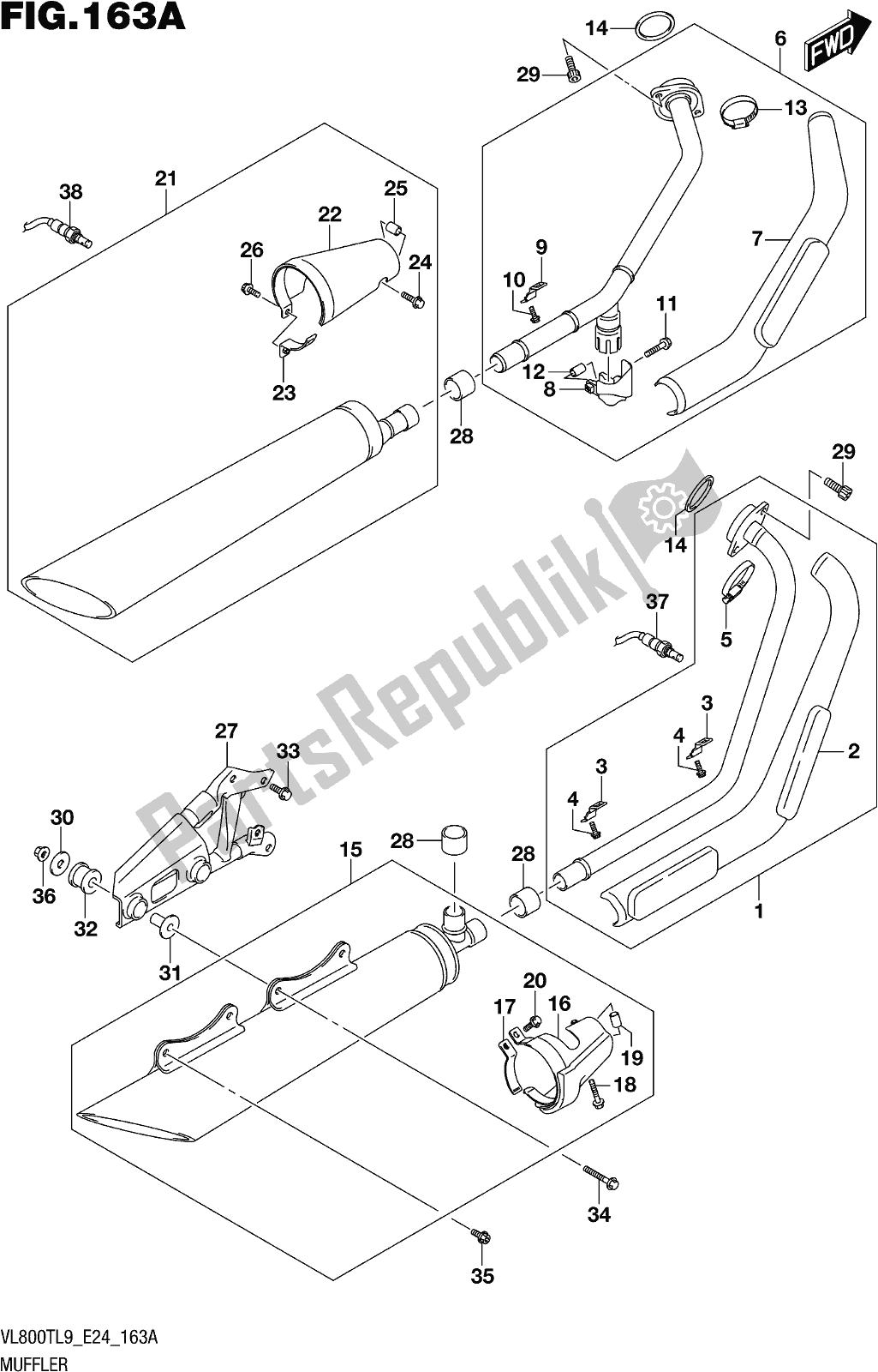 Todas as partes de Fig. 163a Muffler do Suzuki VL 800T 2019