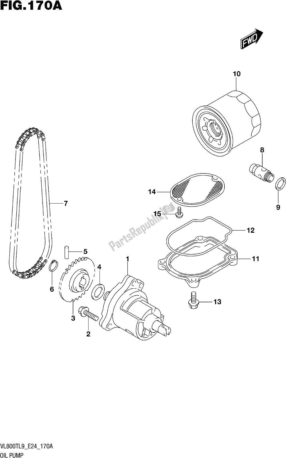 All parts for the Fig. 170a Oil Pump of the Suzuki VL 800T 2019