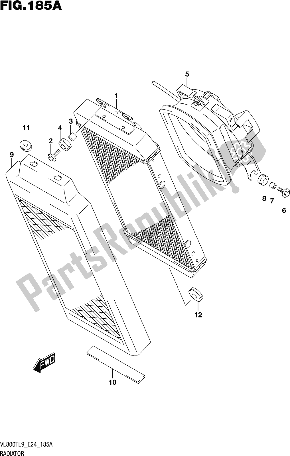 Alle onderdelen voor de Fig. 185a Radiator van de Suzuki VL 800T 2019
