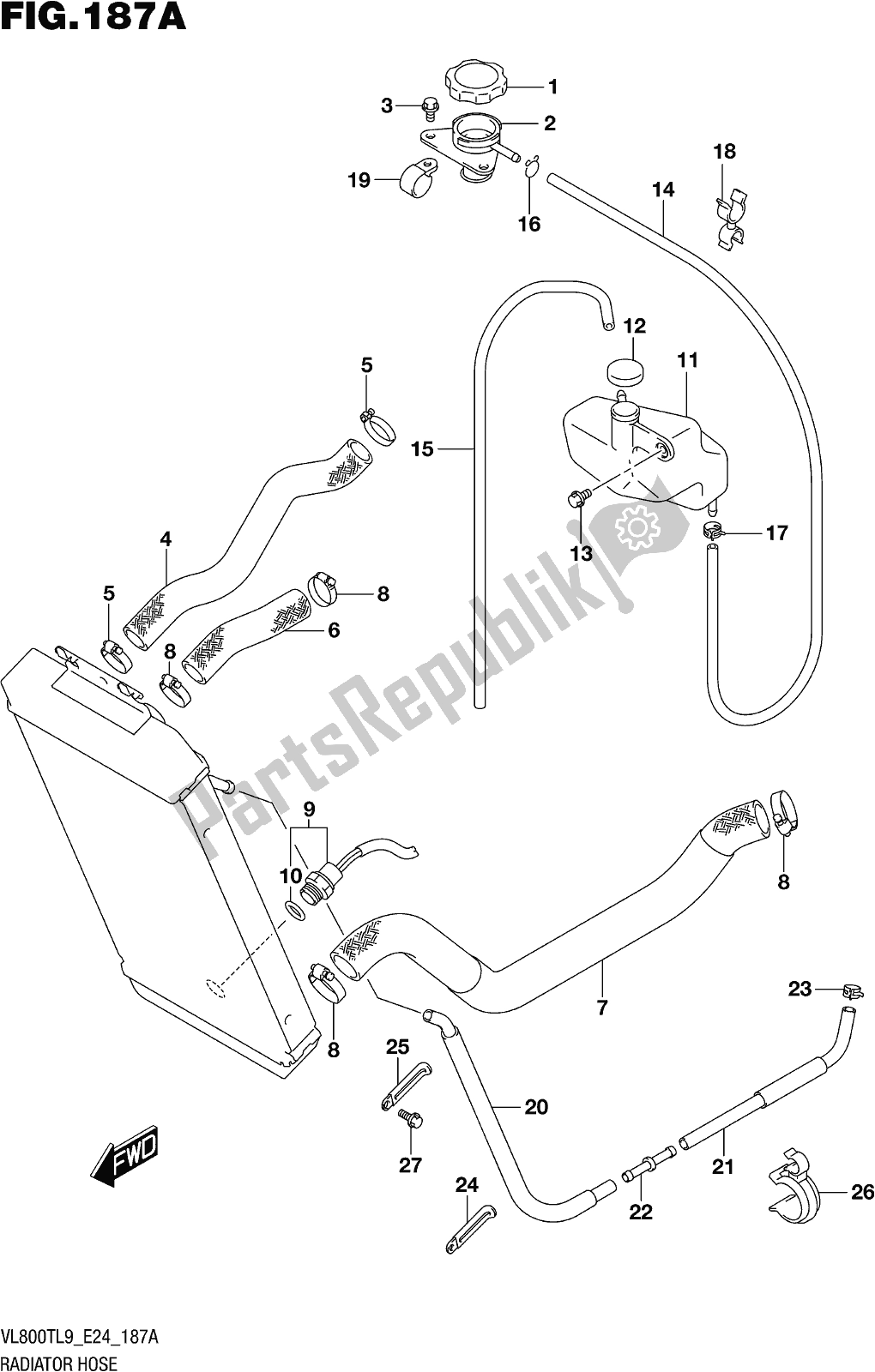 All parts for the Fig. 187a Radiator Hose of the Suzuki VL 800T 2019