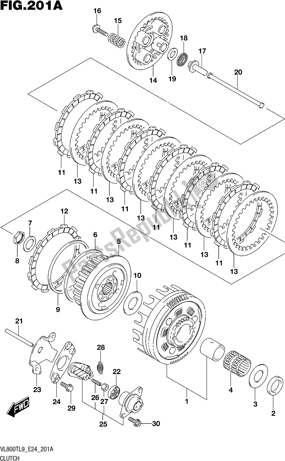 All parts for the Fig. 201a Clutch of the Suzuki VL 800T 2019