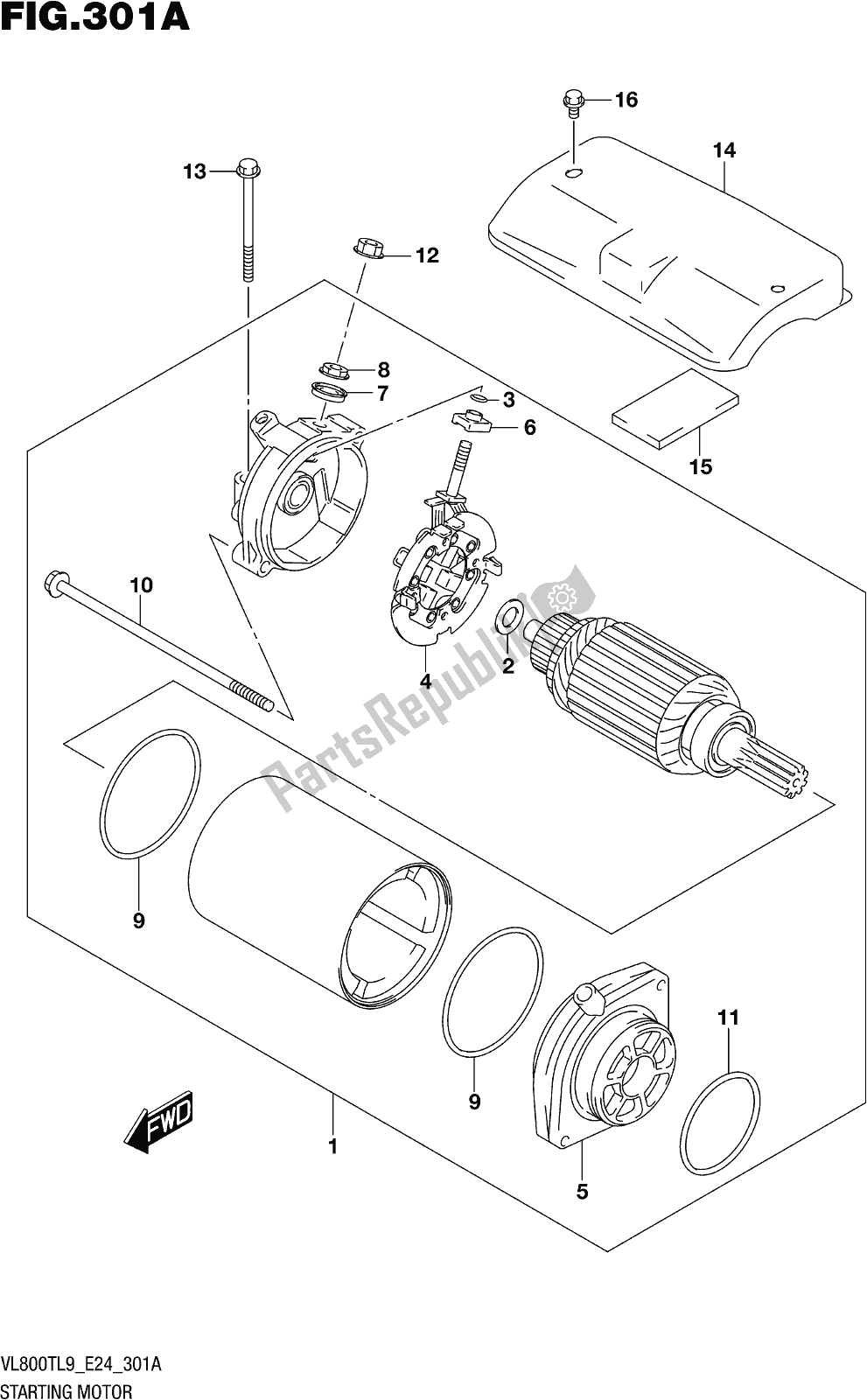 Alle onderdelen voor de Fig. 301a Starting Motor van de Suzuki VL 800T 2019