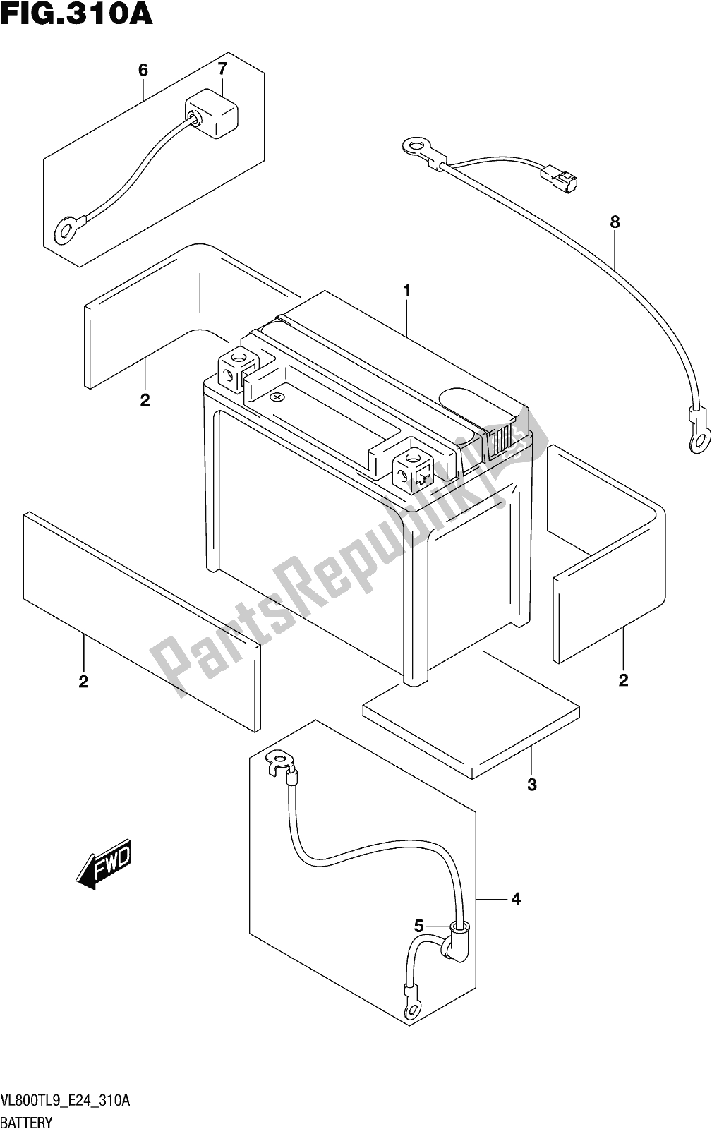 All parts for the Fig. 310a Battery of the Suzuki VL 800T 2019