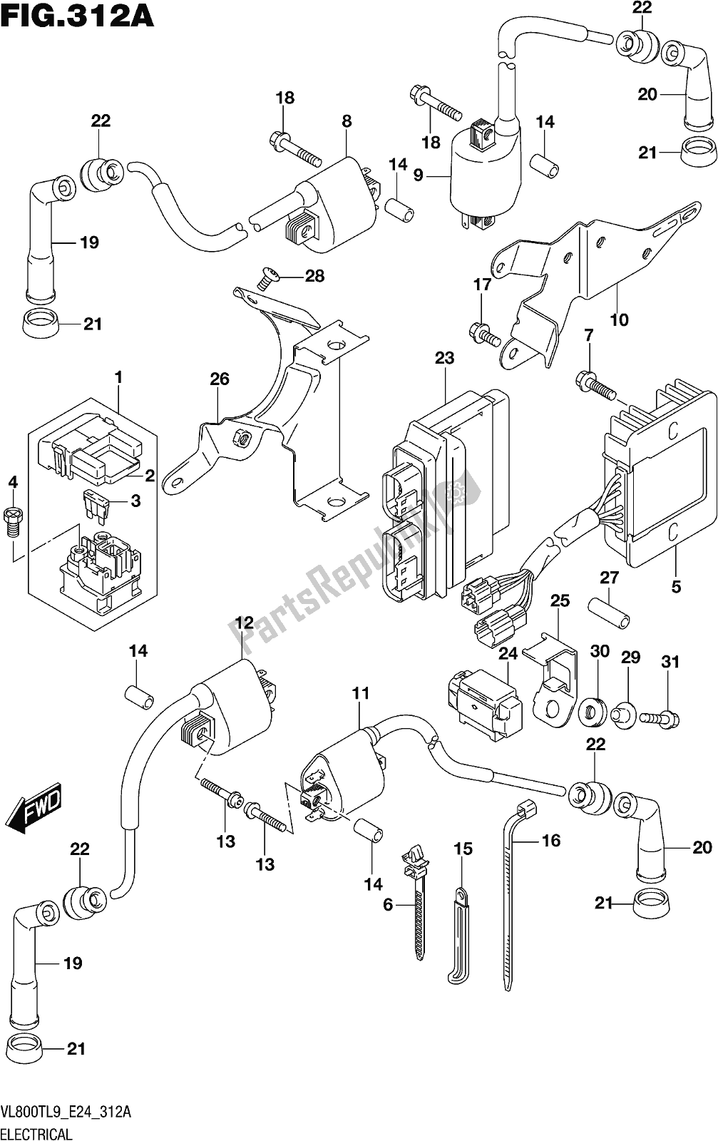 All parts for the Fig. 312a Electrical of the Suzuki VL 800T 2019