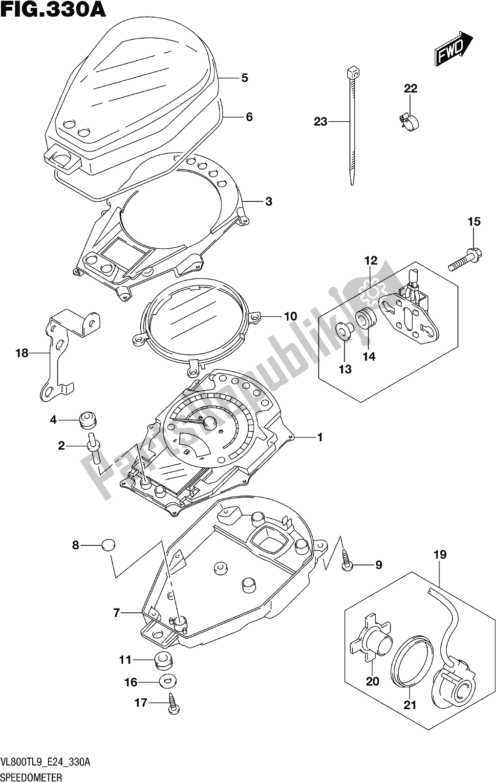 All parts for the Fig. 330a Speedometer of the Suzuki VL 800T 2019