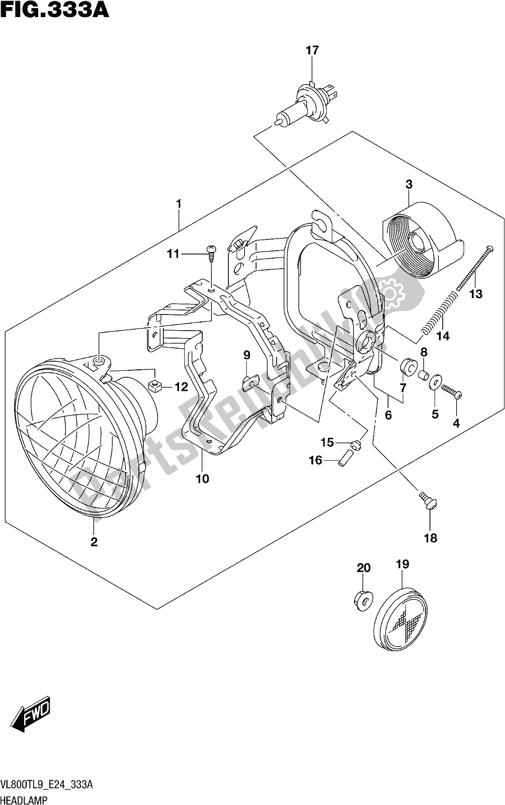 All parts for the Fig. 333a Headlamp of the Suzuki VL 800T 2019