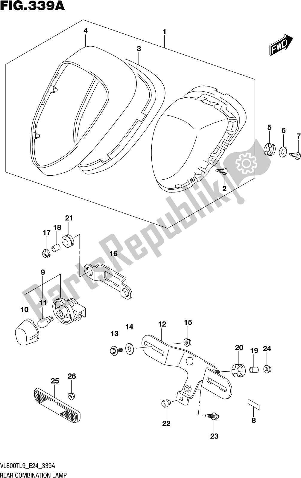 All parts for the Fig. 339a Rear Combination Lamp of the Suzuki VL 800T 2019