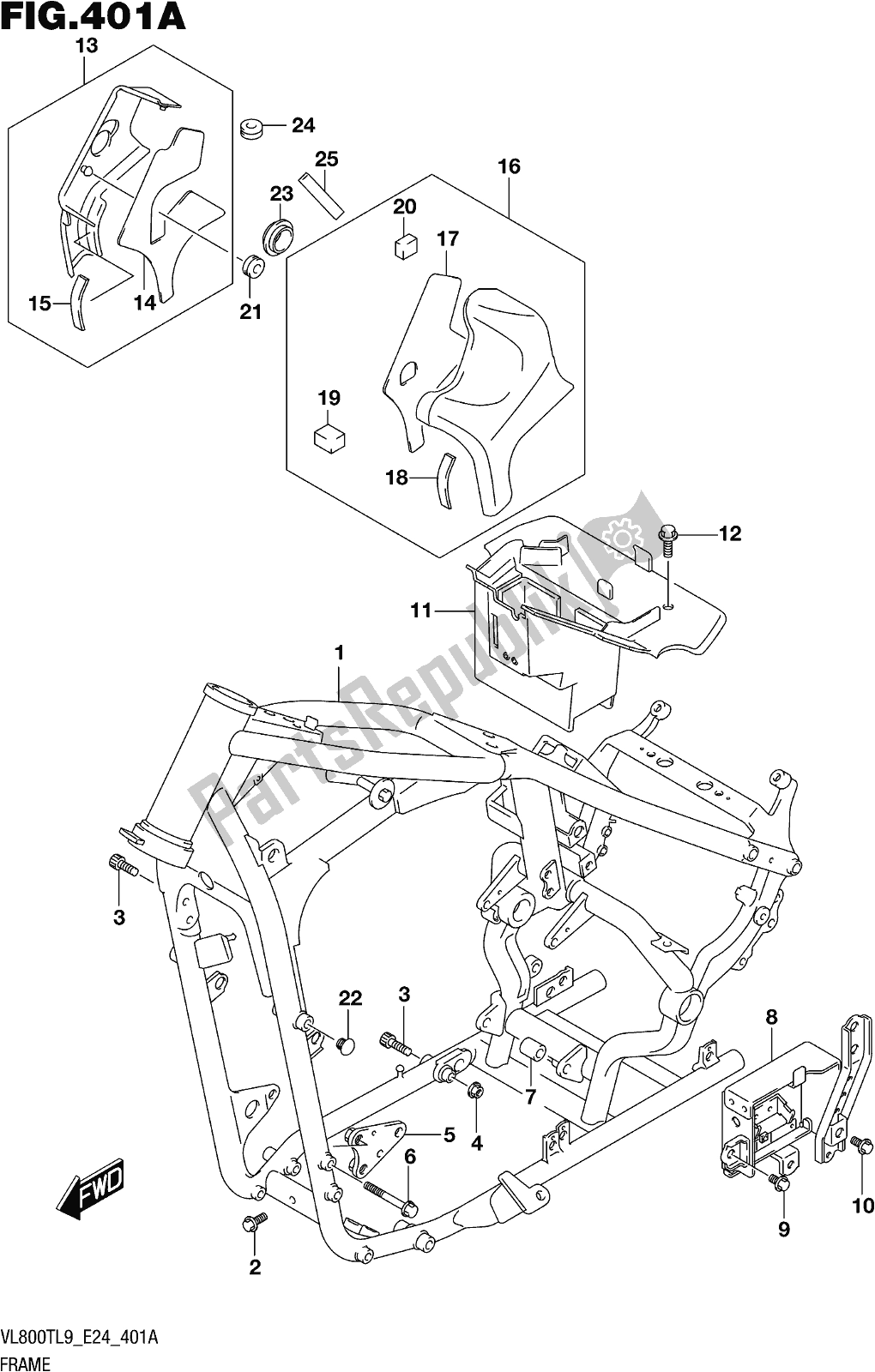 All parts for the Fig. 401a Frame of the Suzuki VL 800T 2019