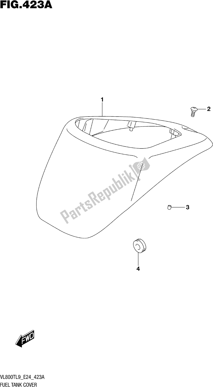 All parts for the Fig. 423a Fuel Tank Cover of the Suzuki VL 800T 2019