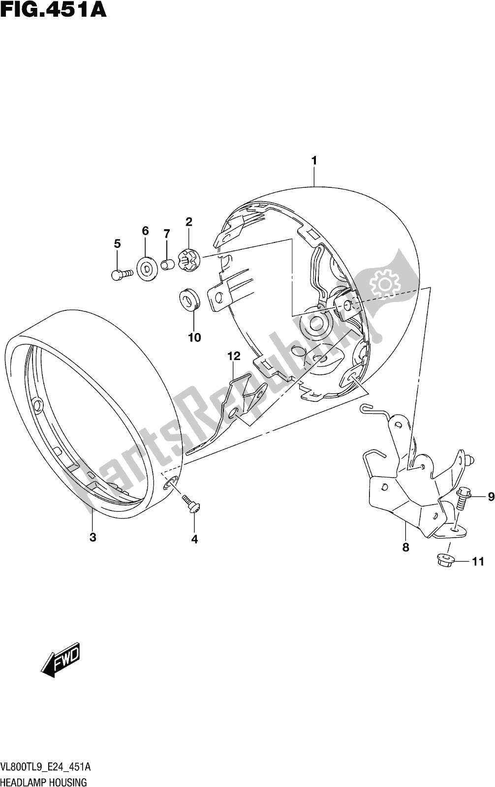 Todas as partes de Fig. 451a Headlamp Housing do Suzuki VL 800T 2019