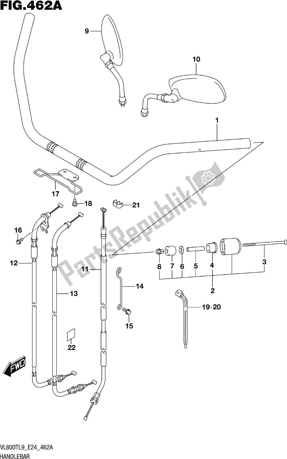 All parts for the Fig. 462a Handlebar of the Suzuki VL 800T 2019