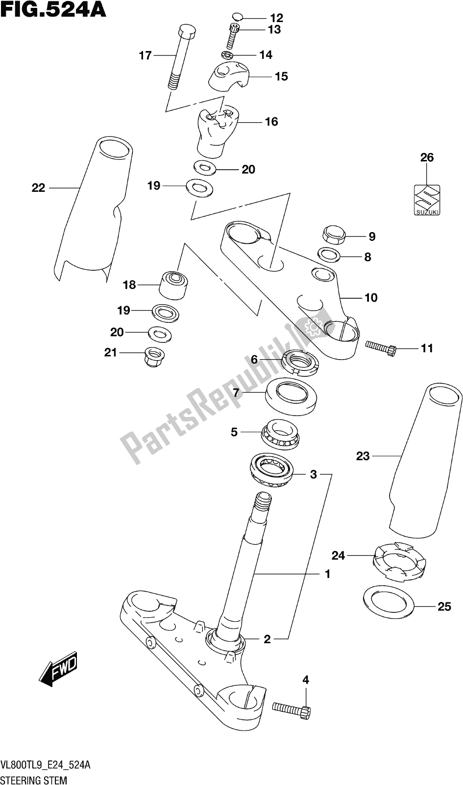All parts for the Fig. 524a Steering Stem of the Suzuki VL 800T 2019
