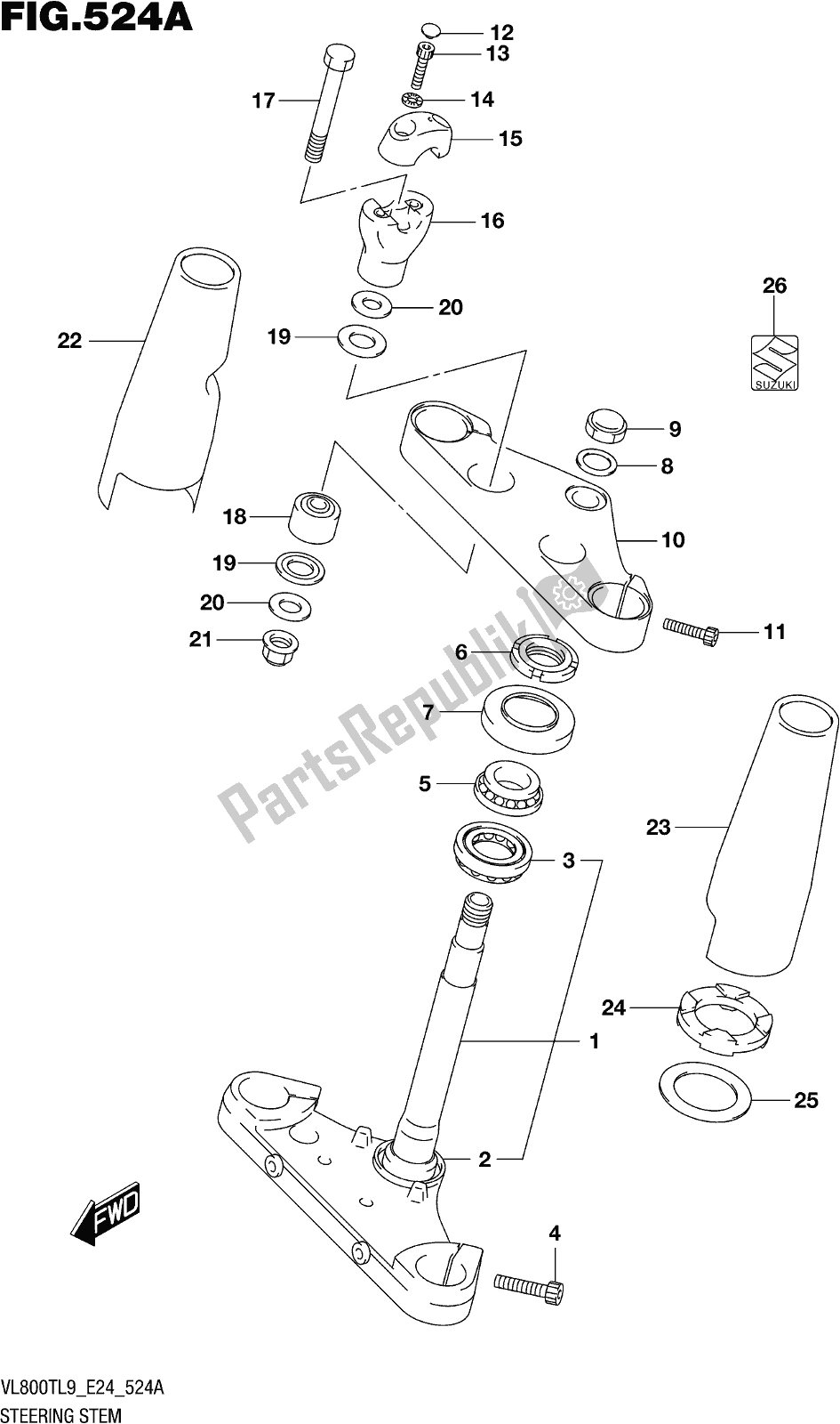 Alle onderdelen voor de Fig. 524a Steering Stem van de Suzuki VL 800T 2019